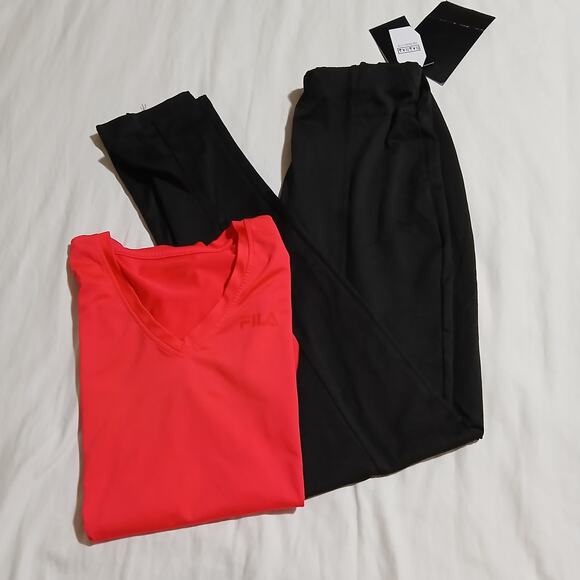 NWT Nanana dance leggings Med - Fila short-sleeved athletic top coral red M - Picture 1 of 11